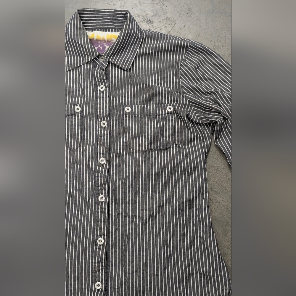 Planet Gold Black and White Casual Button Down Shirt
